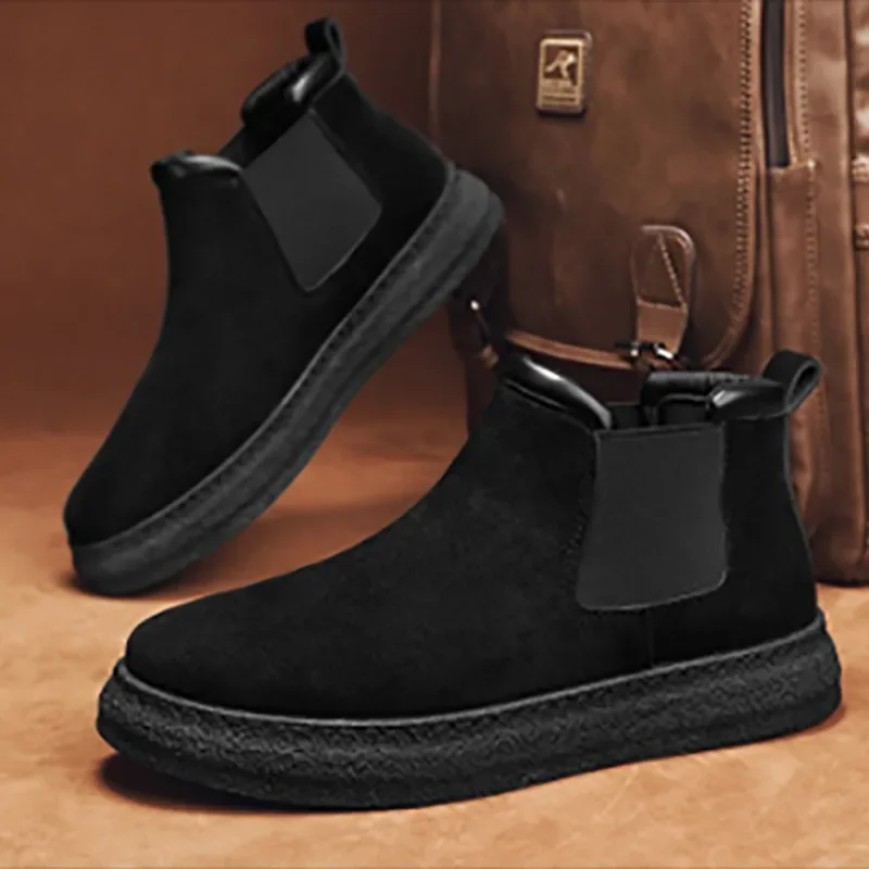 Мужские повседневные ботинки челси с круглым носком нескользящая обувь модная