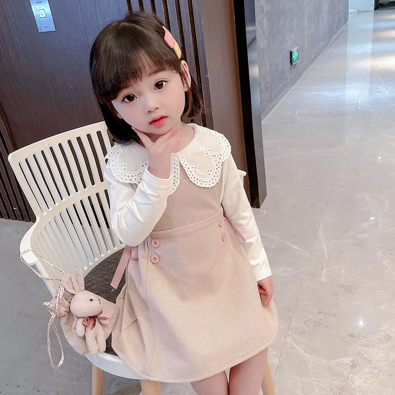 

2021 new little girl’s sweet lace neckband skirt suit baby’s spring dress
