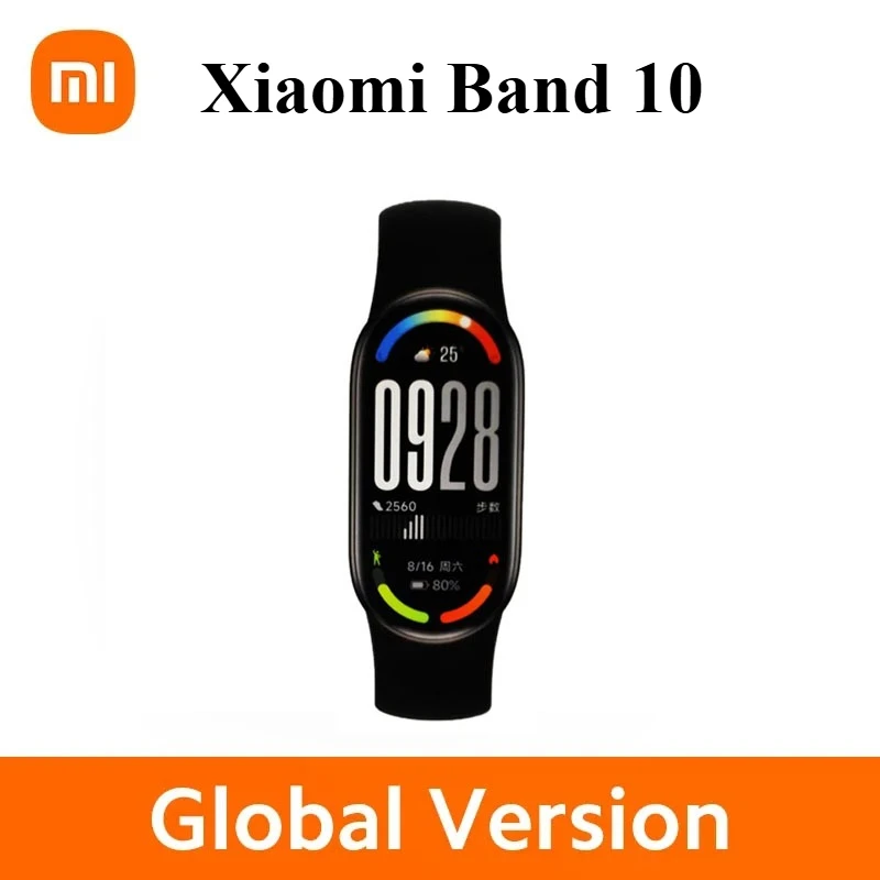 Фото Глобальная версия Xiaomi Mi Band 10 1,72 дюйма, 150+ видов спорта, 21 день, срок службы батареи, 60 Гц, 150 спортивных режимов, управление здоровья сна, Hyper OS2 №1