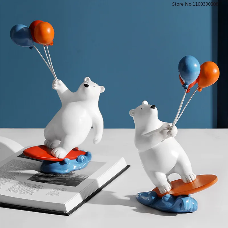

Nordic Creative Balloon Bear Resin Ornament for Home Living Room Bedroom Childrens Room Decoration Cartoon Desktop Deco Maison