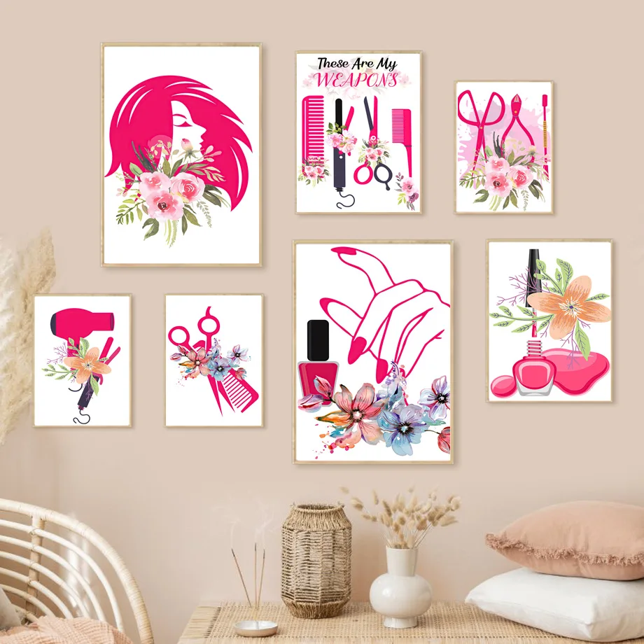 

Nail Polish Posters And Prints Manicure Tech Gift Spa Wall Art Hair Canvas Painting Floral Wall Pictures Beauty Salon Room Decor