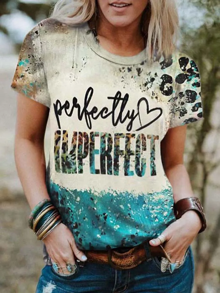 

Perfectly Imperfect Leopard Printed Summer T Shirt Women O-neck Cotton Short Sleeve Funny Tshirts Women Loose Letter Tee Shirt