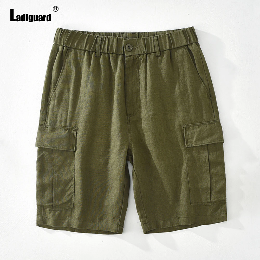 Plus Size Men's Cargo Shorts Solid Fashion Zipper Multi-Pockets Short Pants Latest Summer Casual Linen Shorts Man Clothing 2022