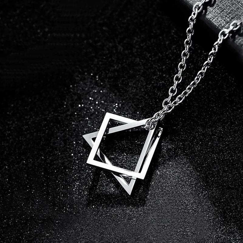 Мужское ожерелье Kpop в стиле панк с кулоном виде квадрата и треугольника Длинные