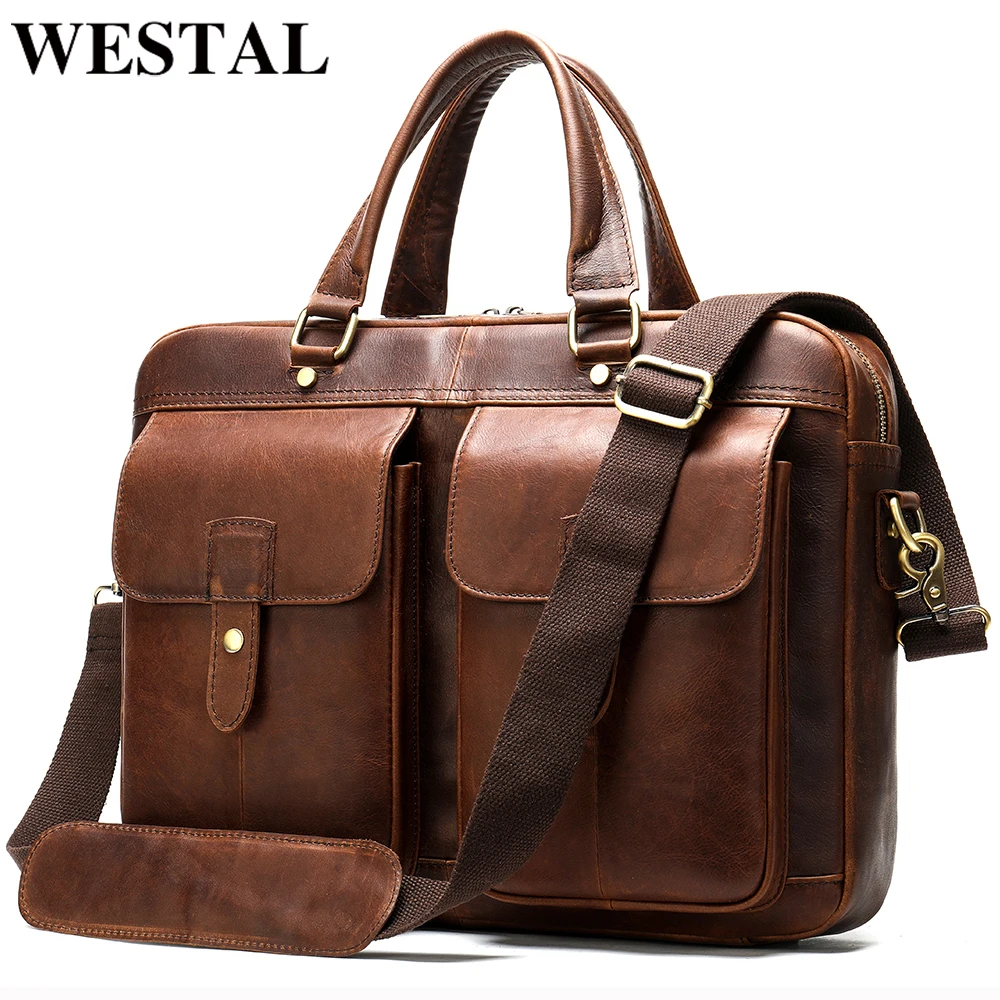 

WESTAL Men's Bag Leather Briefcase Men 15 Laptop Bag Leather Office Bags for Men Lawyer Computer Briefcases Male
