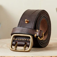 fashion trend brass double needle buckle belt for mens brand leather single loop texture european and american belts flexible