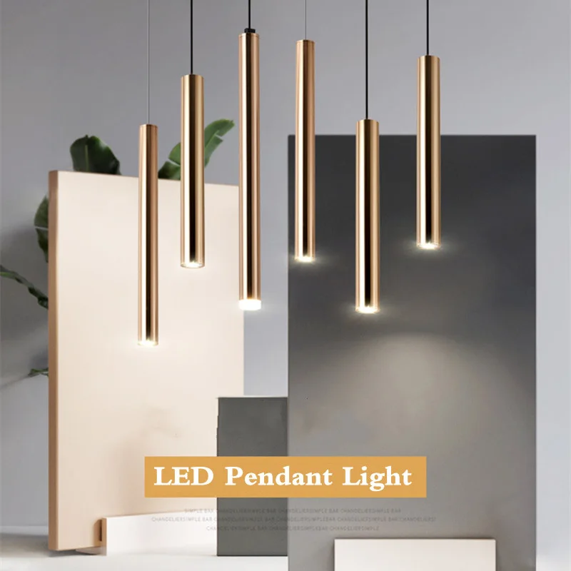 Dimmable LED Pendant Light Long Tube Lamp 5/7/10/12W For Kitchen Island Dining Room Shop Bar Decor Cylinder Pipe Hanging Lights