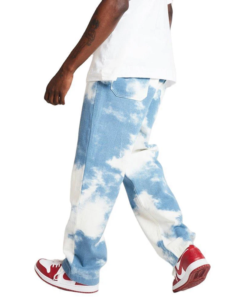 Tie-dye Jeans Denim Pants Men's Jeans for Men Streetwear Fashion Brand Hip hop Loose Straight Pants Wide Men Boys Clothing