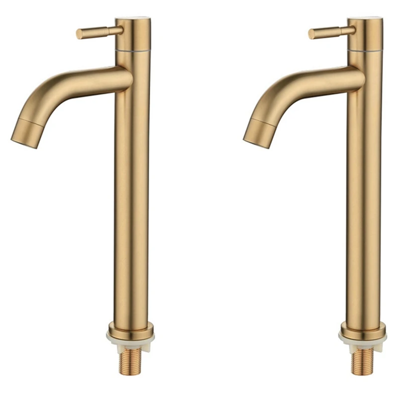 

New 2X Brush Gold Single Cold Basin Faucet 304 Material Basin Mixer Bathroom Sink Faucet Water Wash Mixer Tap-B