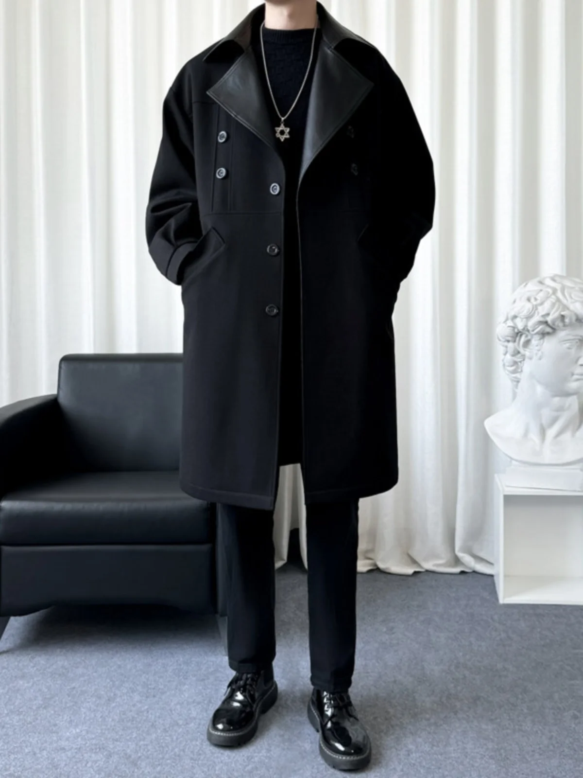 Британское шерстяное пальто для мальчиков осенне-зимний плащ средней длины