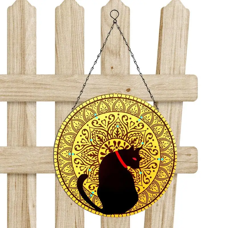 

Настенный декор, металлическое искусство, современное металлическое настенное искусство, черная кошка и цветочный узор, круглые металличе...