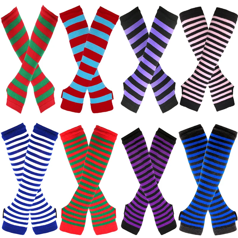 

Striped Elbow Gloves for Women Christmas Arm Cover Fingerless Arm Sleeve Elbow Mittens Elbow Gloves Long Knitted Autumn Winter