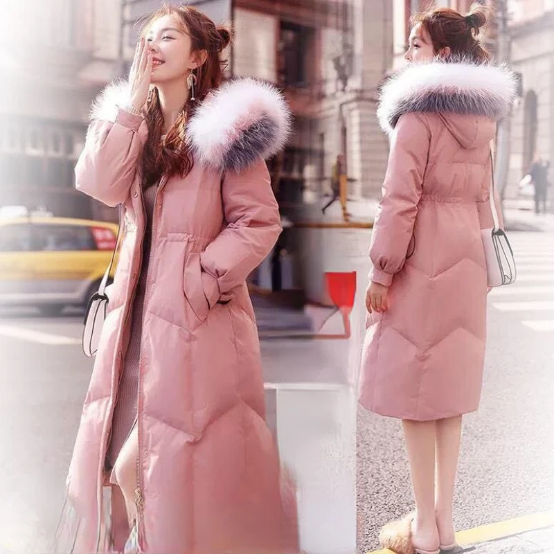 

Зимняя женская длинная куртка с меховым воротником, пальто с капюшоном на белом утином пуху, женская утепленная зимняя куртка-пуховик, теплая верхняя одежда, женские пальто Y367