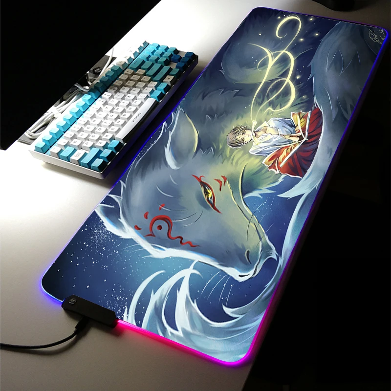 

Hot Sale Anime RGB LED Light Takashi Natsume Gaming Accessories Led 400*900MM Large MousePad XXL Room Carpet Keyboard Desk Mat