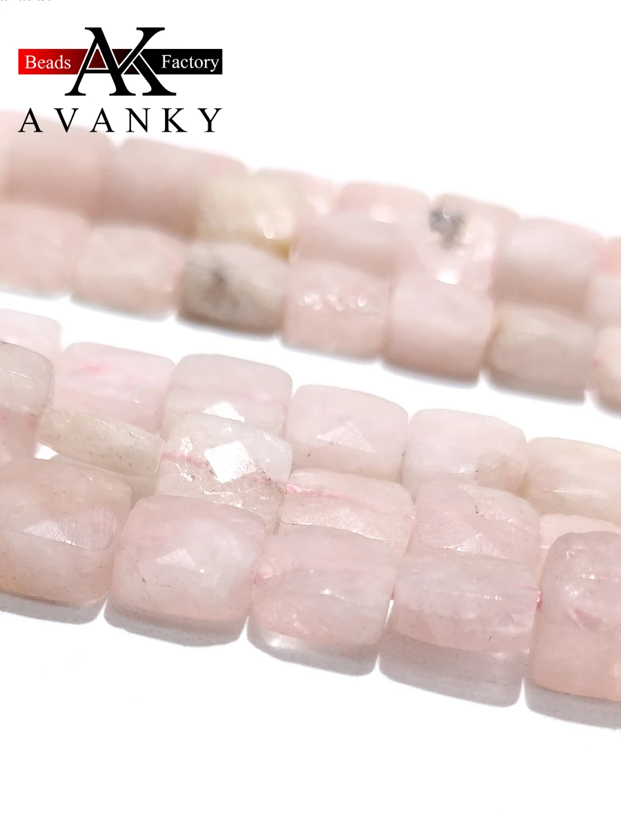Natural Stone Pink Morganite Beads Faceted Square Shape Loose For Jewelry Making DIY Necklace Bracelet Accessories 15'' 10mm