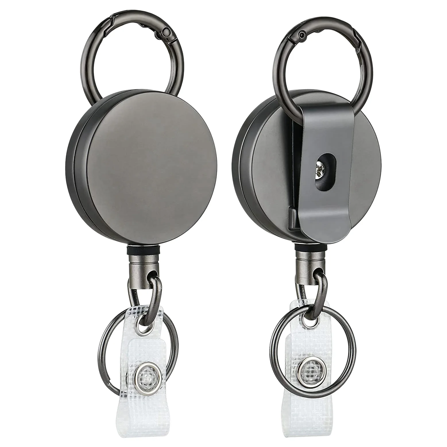 

2 Pack Heavy Duty Retractable Badge Holder Reels, Metal ID Badge Holder with Belt Clip Key Ring for Name Card Keychain