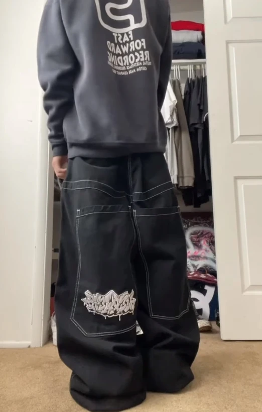 Harajuku Wexwear Y2K Джинсы мужские Уличная одежда Черные брюки-карго для скейтборда с