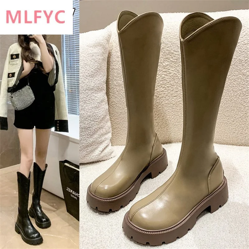 

Cigarette boots women show thin 2022 winter new women's leather boots, but the knee height increases the trend of knight boots