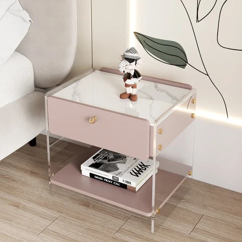 

Light luxury net red ins style acrylic hanging bedside table simple modern small bedroom creative rock board bedside cabinet