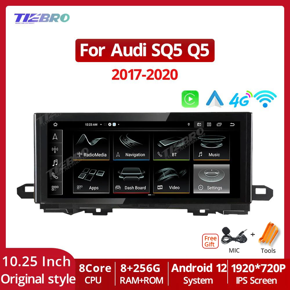 

TIEBRO 10,25 ''Carplay для Audi SQ5 Q5 2017-2020 LHD Android 12 Автомобильный стерео Мультимедийный плеер GPS-навигация автомобильное радио Bluetooth
