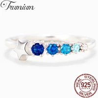 trumium s925 sterling silver blue round zircon star rings for women exquisite design ring fine jewelry infinity wedding gift