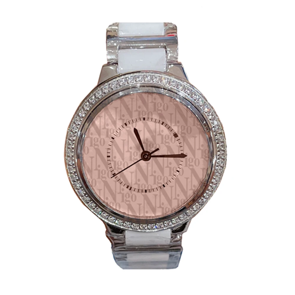

NIGO Free Shippiong Pink Ladies Stainless Steel Diamond Set Steel Chain Casual Waterproof Fashion Watch #nigo89163