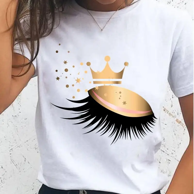 

Women T-shirts Female Eye Lashes T Tee Ladies Short Sleeve Cartoon 90s Trend Style Clothes Spring Summer Fashion Graphic Tshirt
