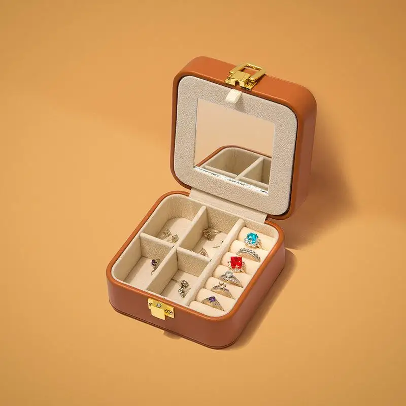 

Шкатулка для ювелирных украшений из искусственной кожи, шкатулка для ювелирных изделий, зеркальный органайзер для ювелирных украшений, портативный дорожный фотобокс для украшений