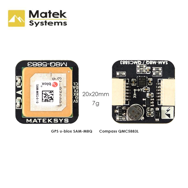 

Matek Systems M8Q-5883 72 Channel Ublox SAM-M8Q GPS & QMC5883L With Compass Module For RC Fixed wing FPV Racing Drone