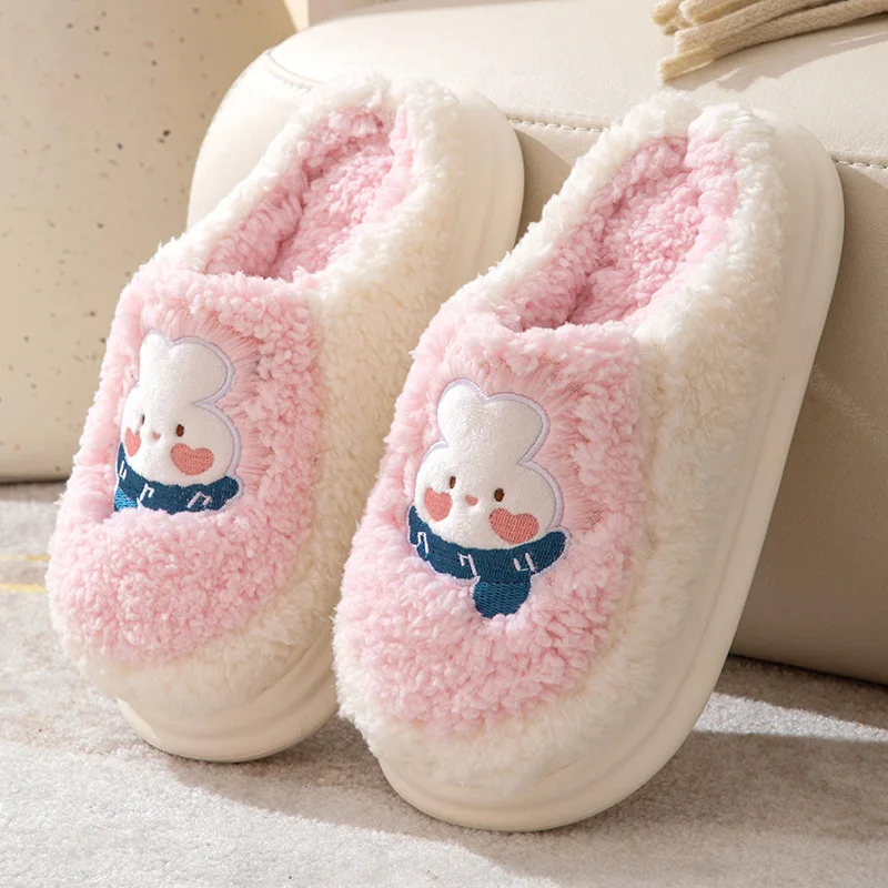 Lovely Bunny Plush Slippers for Women Kawaii Fluffy Winter Warm Women Men Slippers Indoor Cute Winter Plush Comfortable Slippers