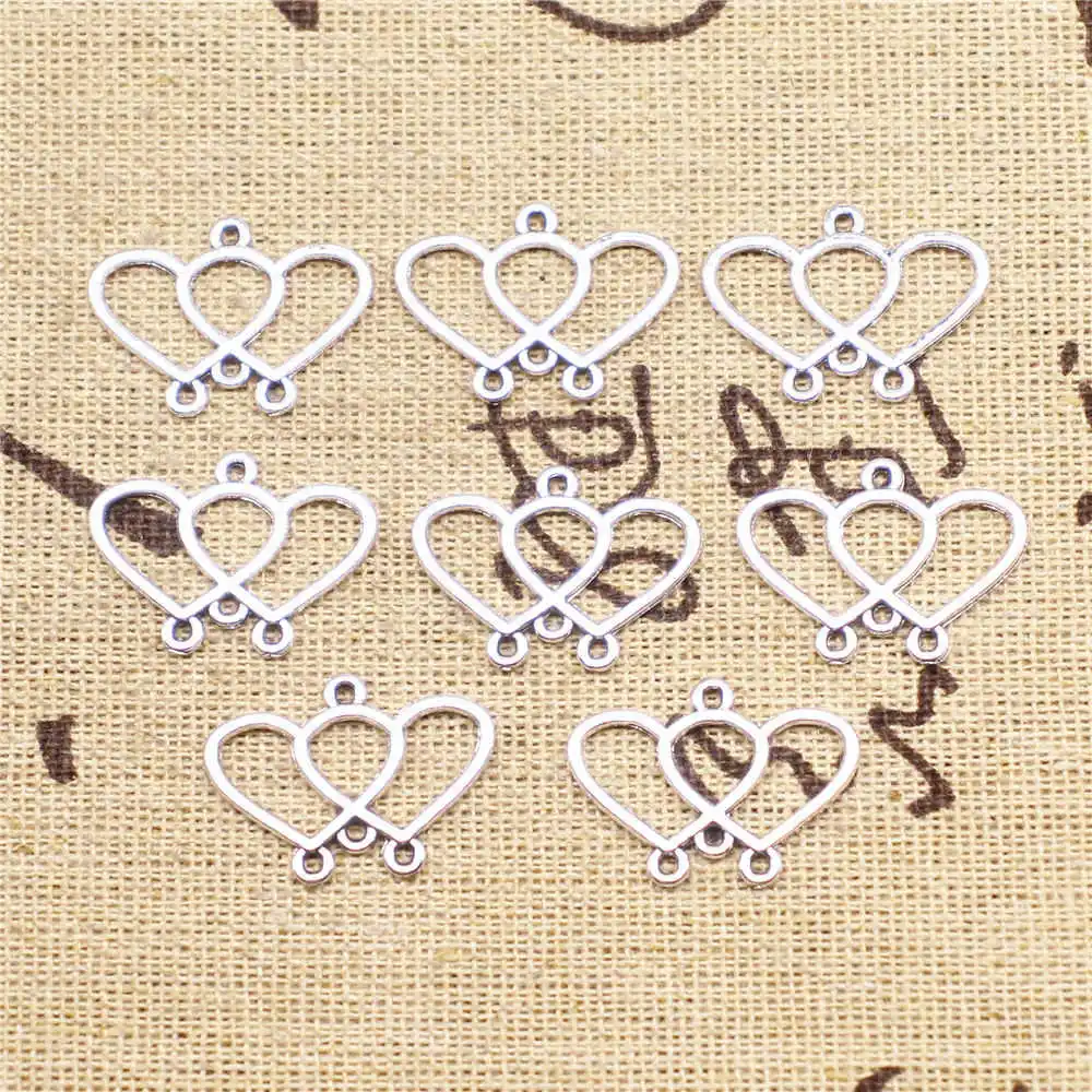 

Серьги-соединители серебряного цвета с двойным сердцем, 22 х15 мм, 20 шт.