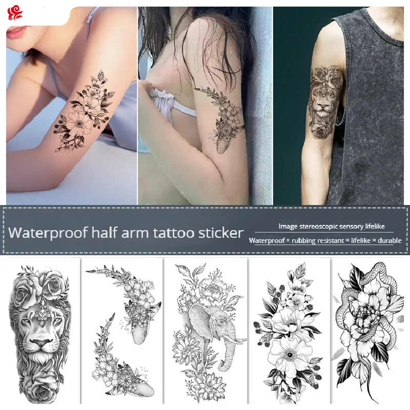 

210*114mm Lion Flower Black And White Colorful Little Fresh Simulation New Tattoo Stick Temporary Tattoos Waterproof
