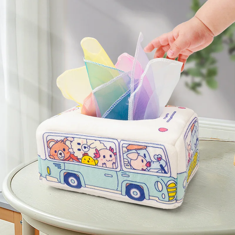 

Montessori Toys For Baby 0-18 Months Infant Toddlers Tissue Box Colorful Soft Sensory Magic Toy For Toddler Finger Exercise Game