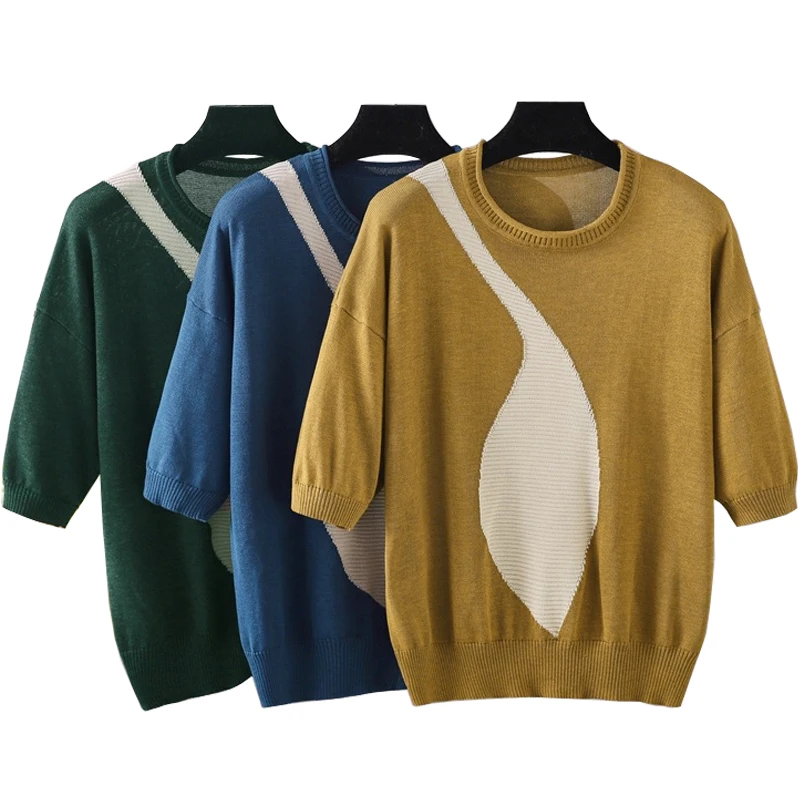 Женская одежда размера плюс рубашка с принтом спереди пуловер топ круглым