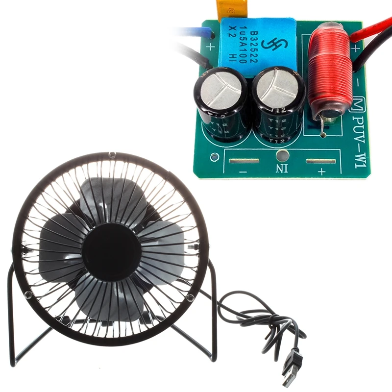 

4-дюймовый вращающийся на 360 градусов металлический электрический настольный мини-вентилятор с USB-питанием и 2-полосным аудио-разделителем ч...