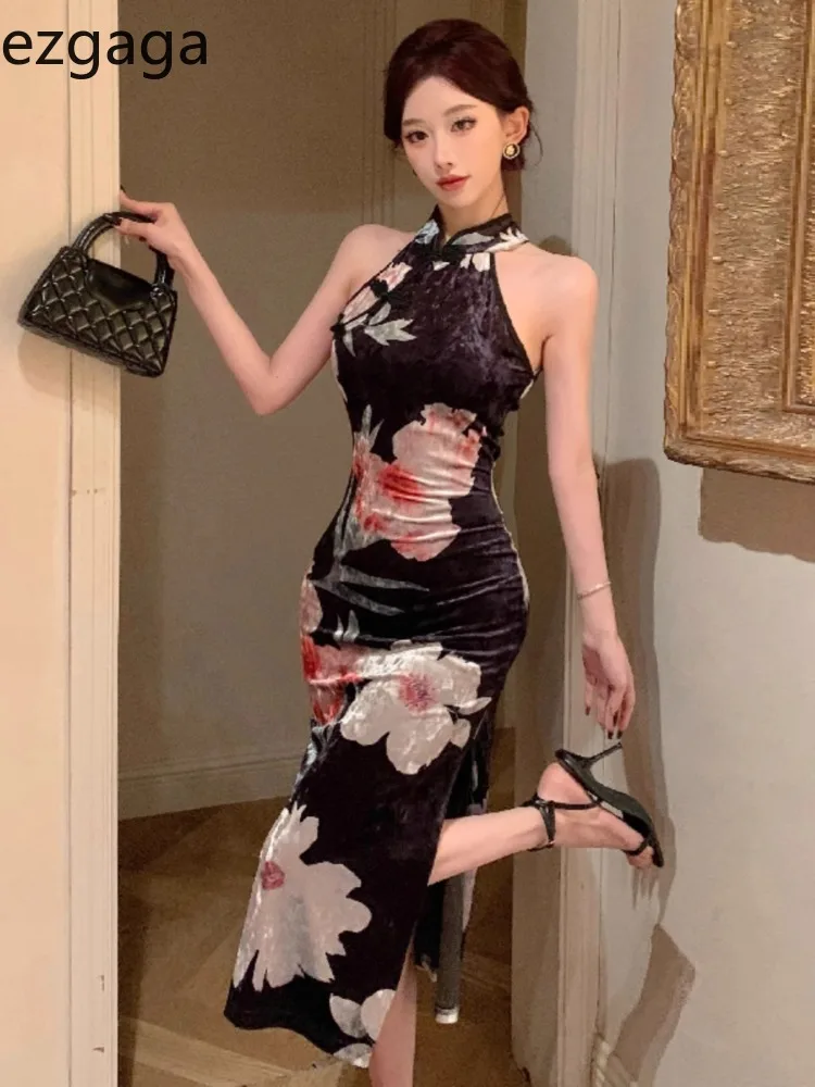 Ezgaga платья женские сексуальные элегантные цветочные без рукавов с