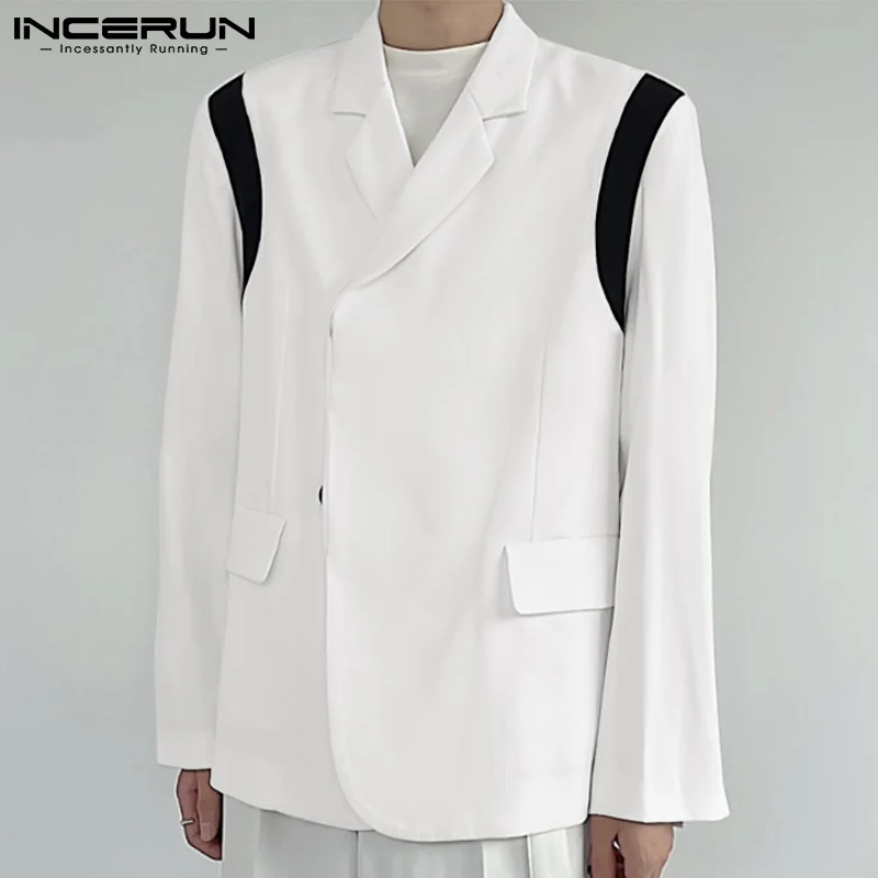 

INCERUN Tops 2023 Korean Style Fashion Men's Long Sleeve Blazer Coat Outer Garment Male Stitching Color Casual Suit Coats S-5XL