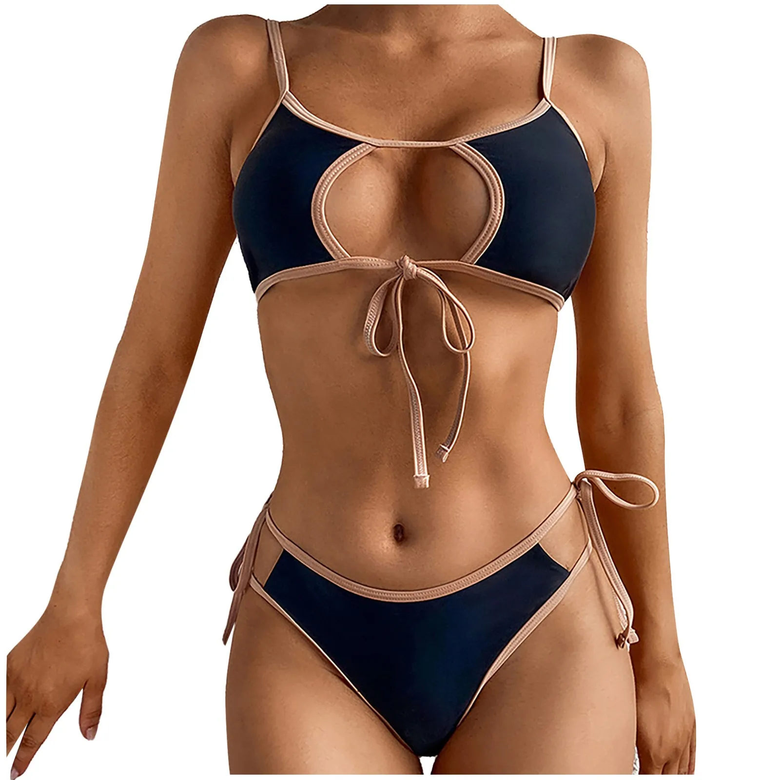 

Женский однотонный купальник из двух предметов, Раздельный купальный костюм с высокой талией, купальник из двух предметов, черный купальны...