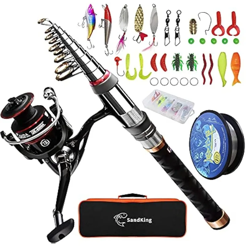 

Fishing Pole Kit, Carbon Fiber Telescopic Fishing Rod and Reel Combo with Spinning Reel,Line, Bionic Bait, Hooks and Carrier Bag