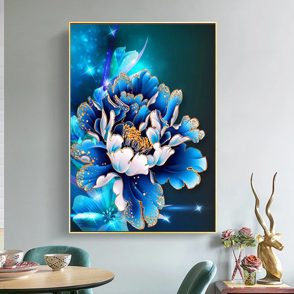 

RUOPOTY 50x100cm Frame DIY Painting By Numbers Handpainted On Canvas Blue Flowers Drawing By NumbersFor Wall Decors Diy Gift