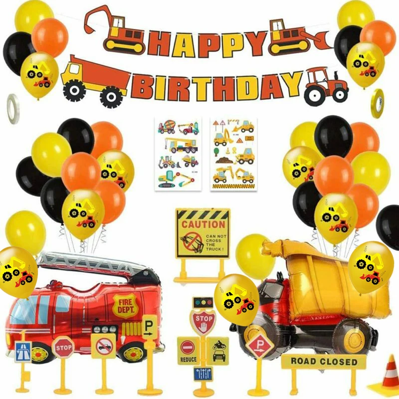 

Boys Children's Birthday Decoration Excavator Fire Truck Balloons Construction Digger Birthday Party Decorations Baby Shower