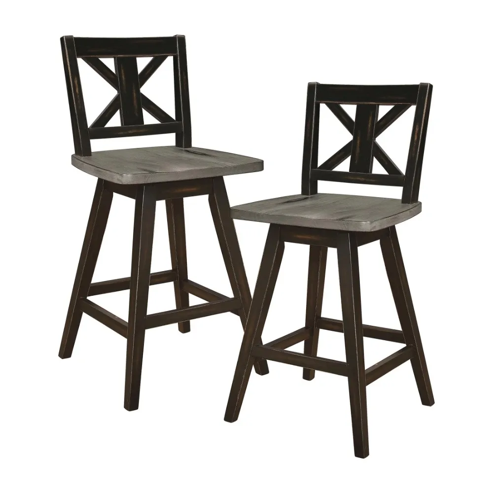 

OakvillePark Roscoe Swivel Counter Height Barstool (Set of 2), Black/Gray