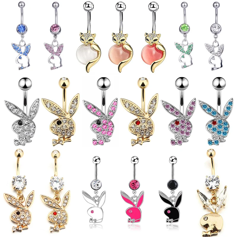 

1PC Cute Rabbit Creativity Belly Button Ring Navel Piercing Ring Cartoon Bunny Navel Button Piercing for Women Body Jewelry Gift