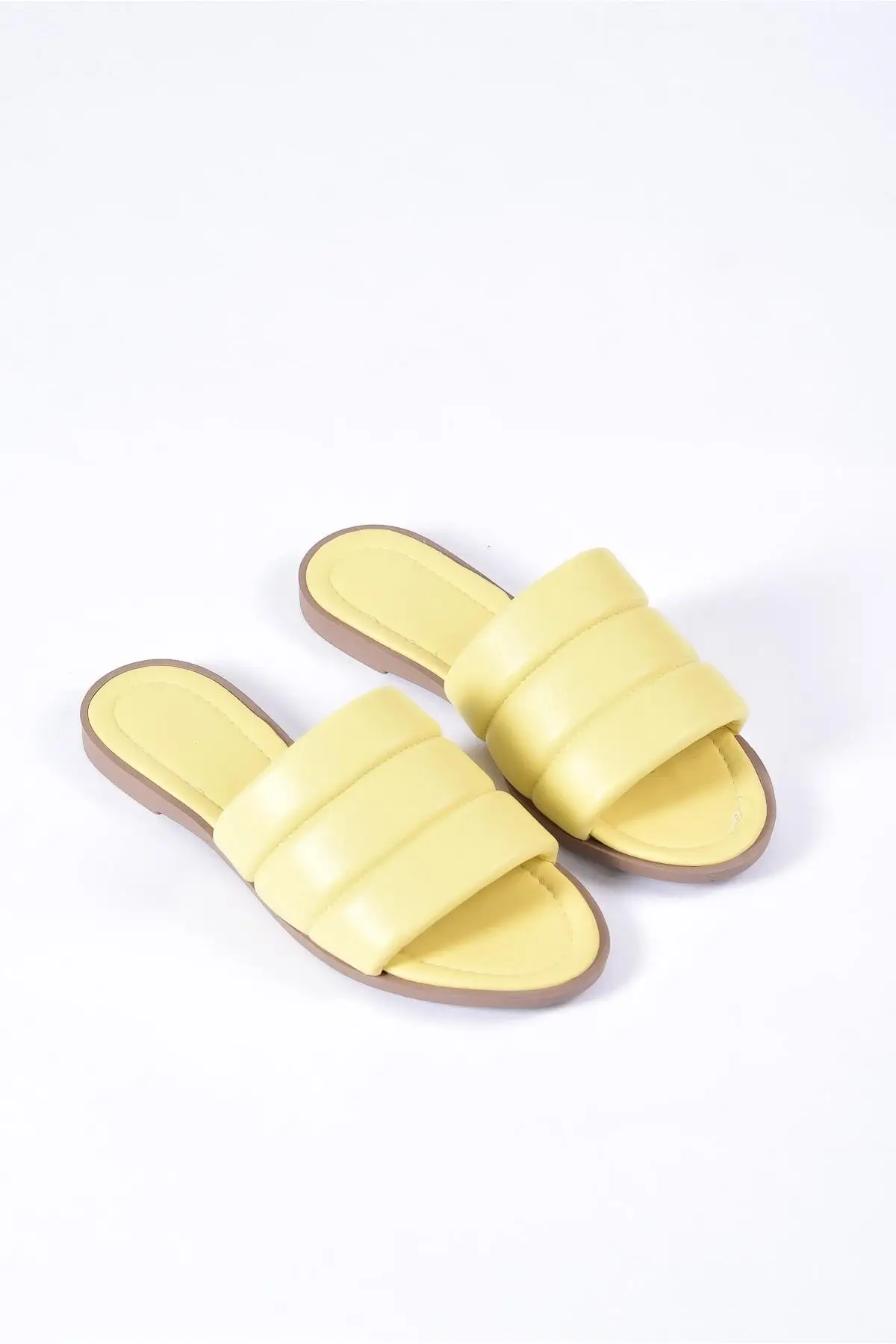 

Women yellow sewing detailed flat slippers