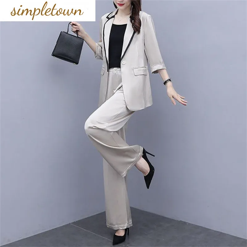 Женский офисный костюм из двух предметов облегающий Блейзер и брюки с широкими