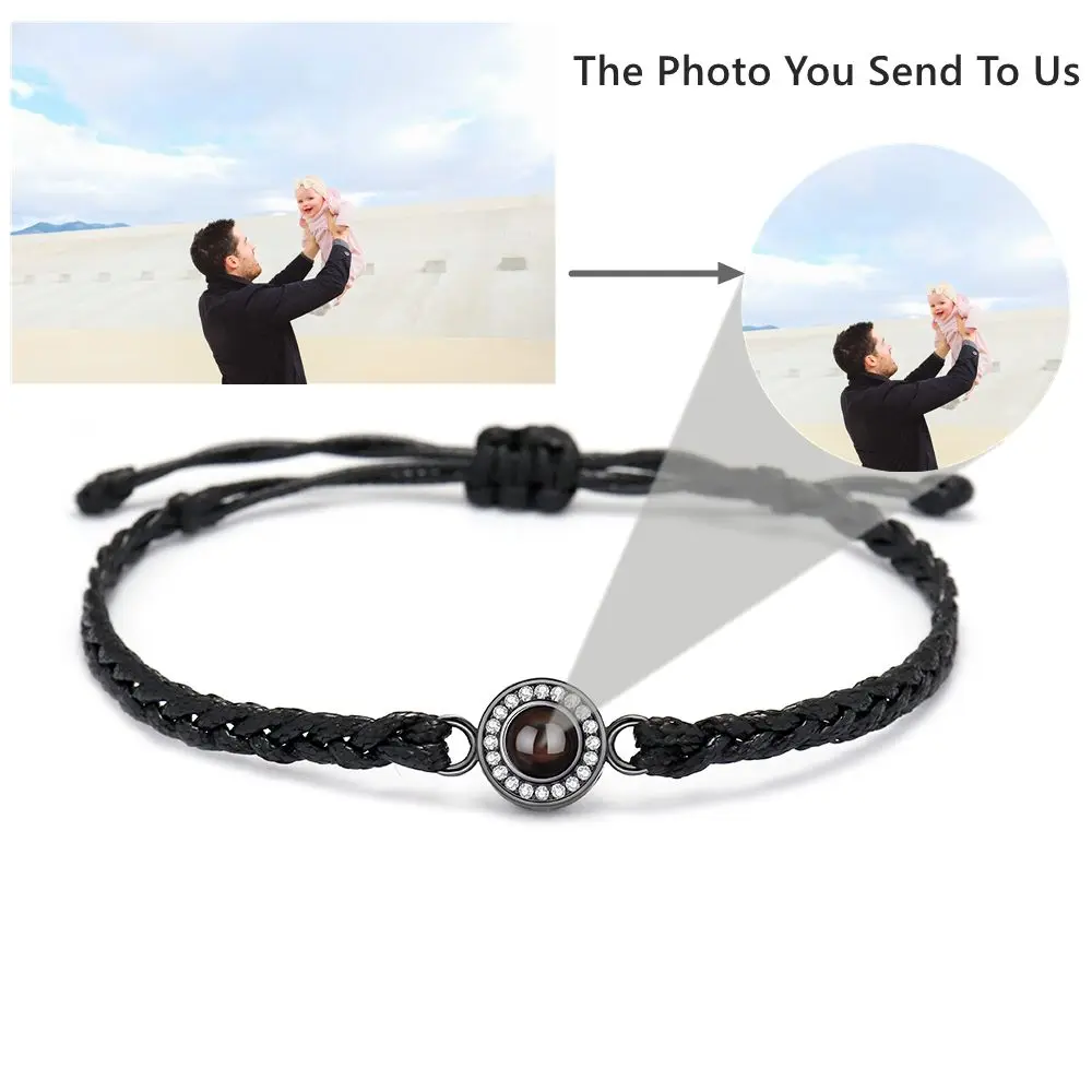 Projection Photo Bracelets Personalized Custom Photo Circle  Bracelet for Women Men Couple Girlfriend Memorial Jewelry Gift 2023