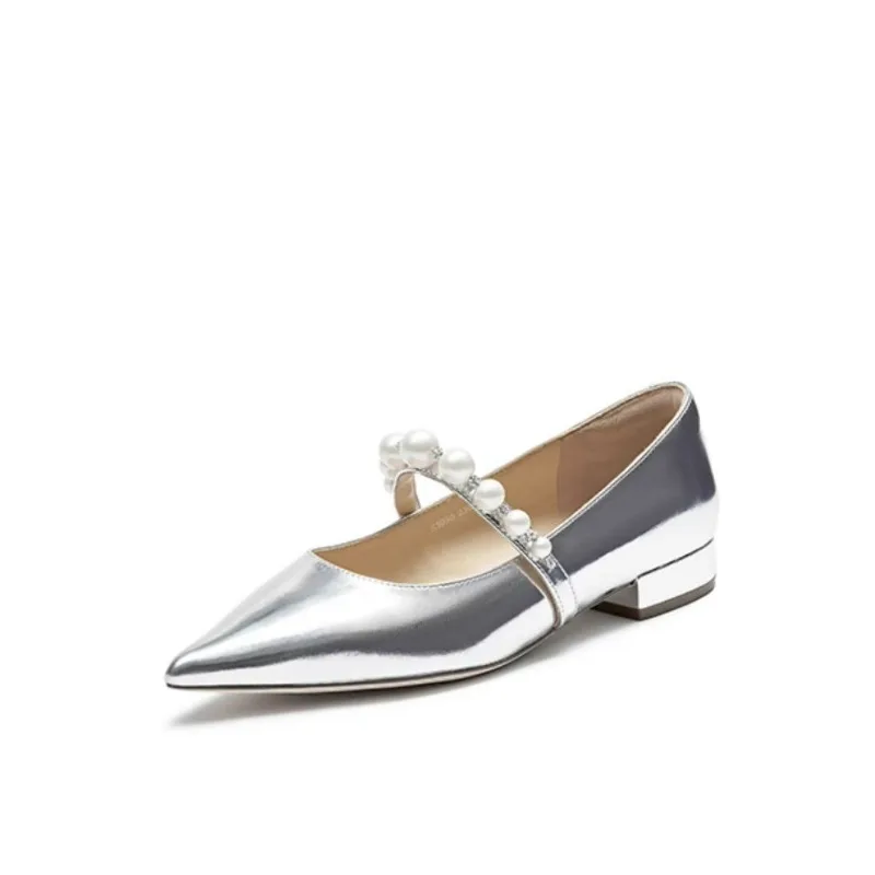 Женские туфли-лодочки новинка 2024 женские с ремешком бусинами острым носком на