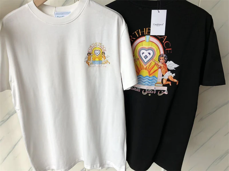 

23SS Round Neck Angel Cupid Print Casablanca T-Shirt Men Women Streetwear Cotton Tee Top Best Quality T Shirt Inside Tag