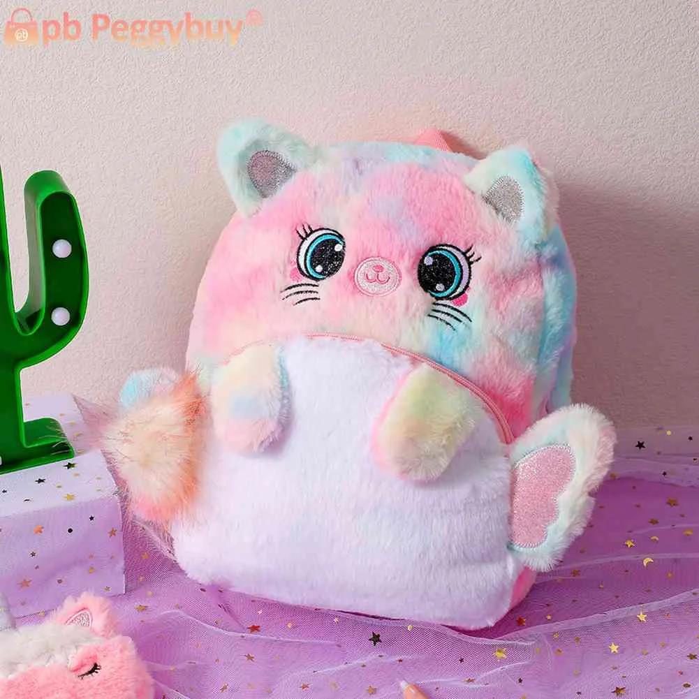 

Plush Girls Schoolbag with Wings Big Eyes Cartoon Backpack Cute Animal Shape Adjustable Soft Fashion Portable for Children Day