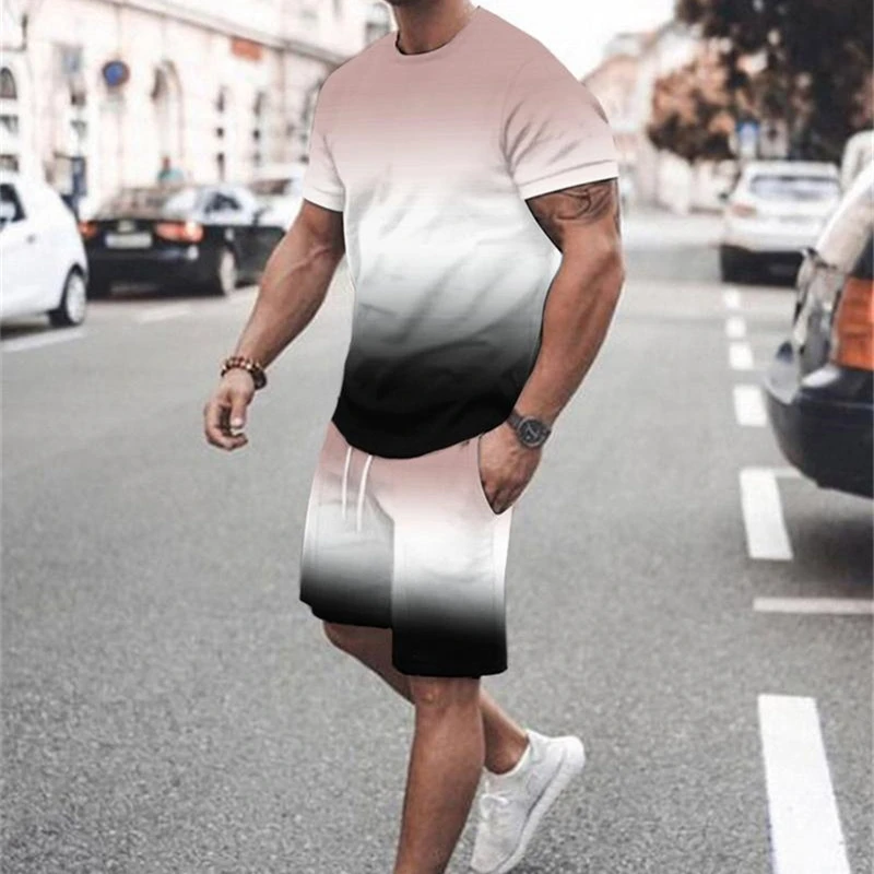 Мужской спортивный костюм с коротким рукавом мужская одежда оверсайз 3D принтом